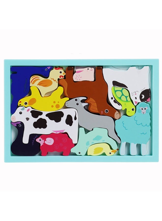 【Farm Animal Building Blocks】Kids Wooden Educational 3D Puzzle Toy | For Children 3+ Years | Safe Wood Material + Colorful Water-Based Paint | Smooth Rounded Edges | Cognitive Matching + Color/Shape Recognition | Develops Fine Motor Skills  Concentration | Enhances Hand-Eye Coordination  Spatial Imagination | Farm Theme Early Learning Toy - Image 1